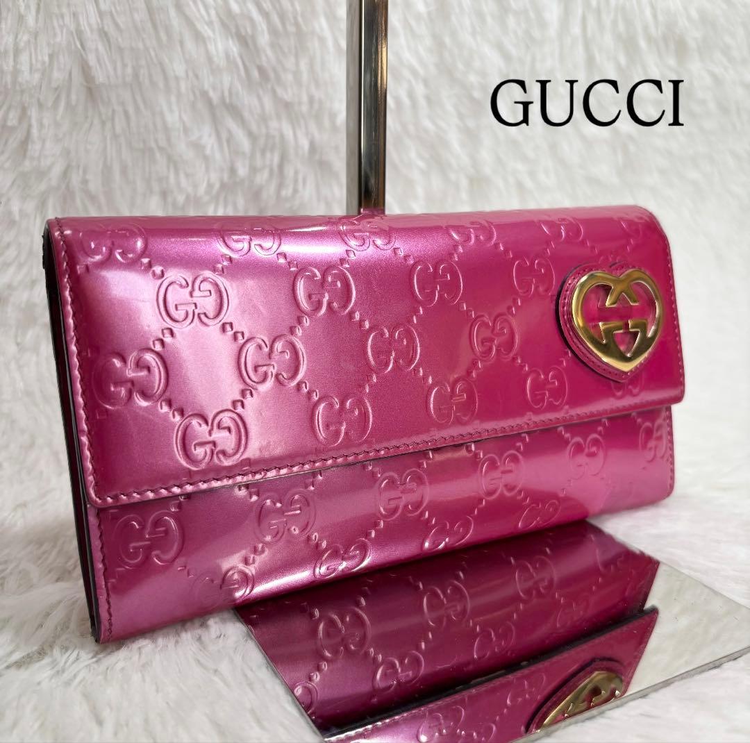 ✨美品✨ グッチ シマ インターロッキング ラブリーハート 長財布 エナメル