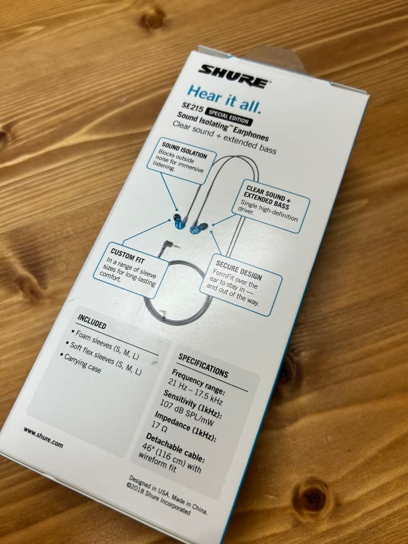 【美品】SHURE SE215 クリアブルー 有線イヤホン