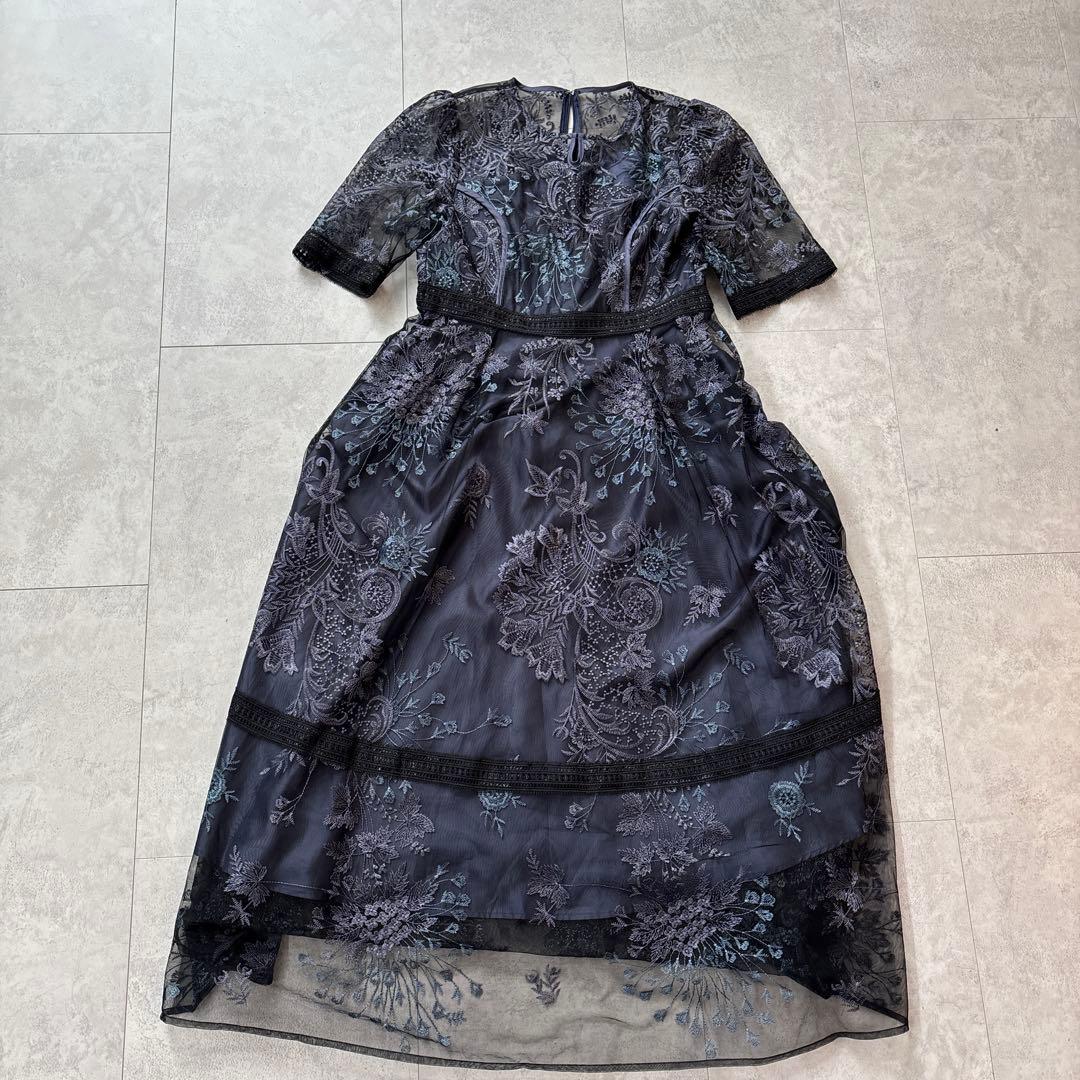 【あずき】フラワーレースフレアドレス パーティードレス オケージョンドレス