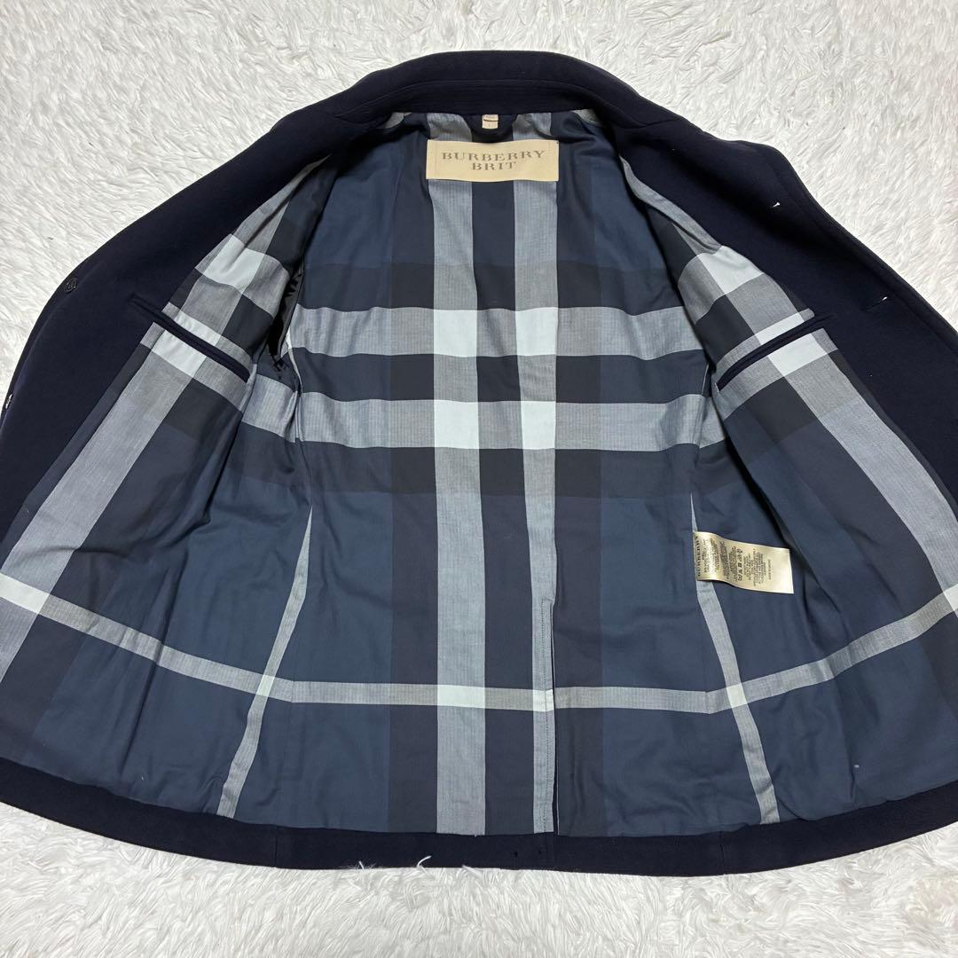 バーバリーブリッド　ピーコート　ノバチェック　ネイビー　Lサイズ　三陽商会
