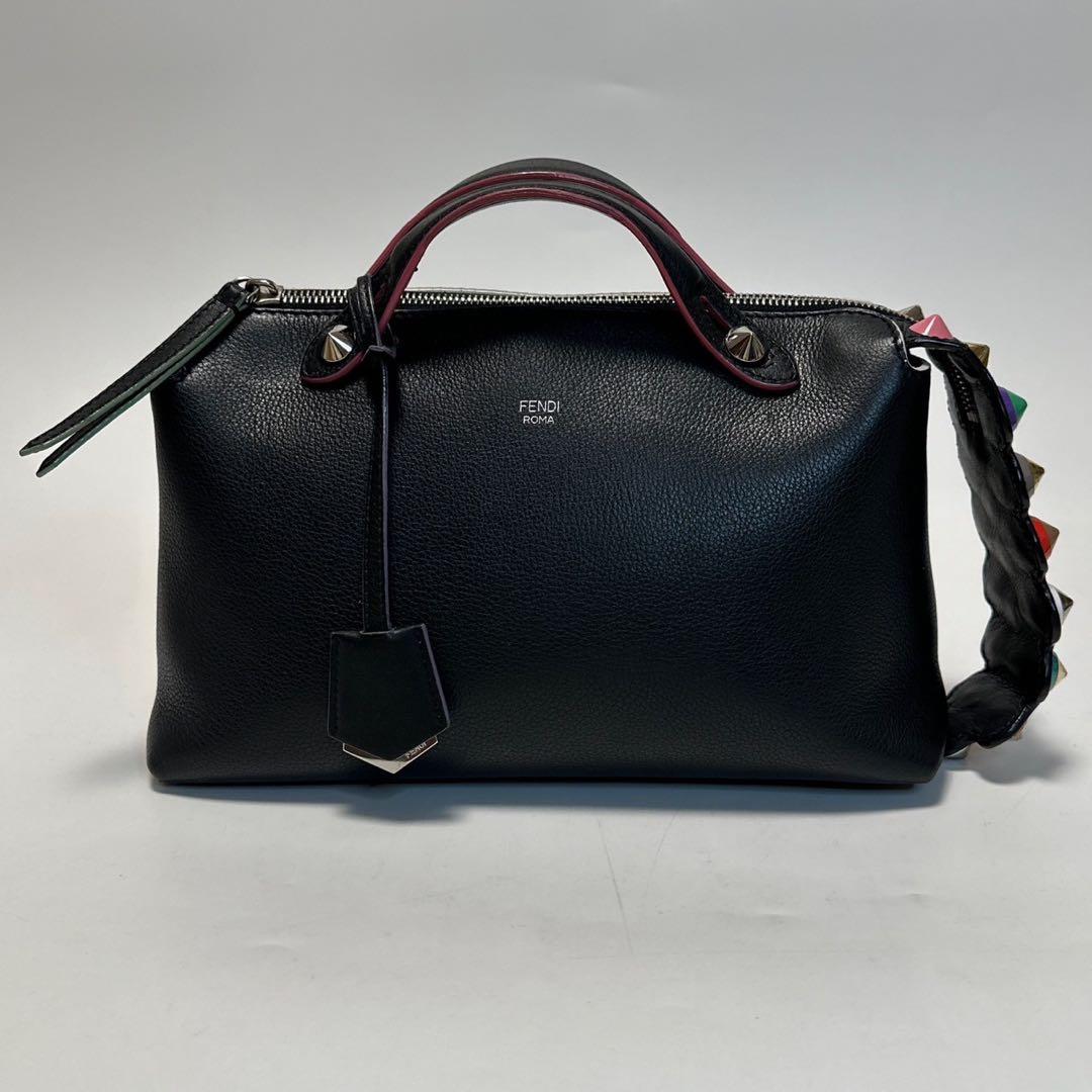 k96【美品】保存袋付　フェンディ　ビジュー　黒　バイザウェイミディアムハンド.