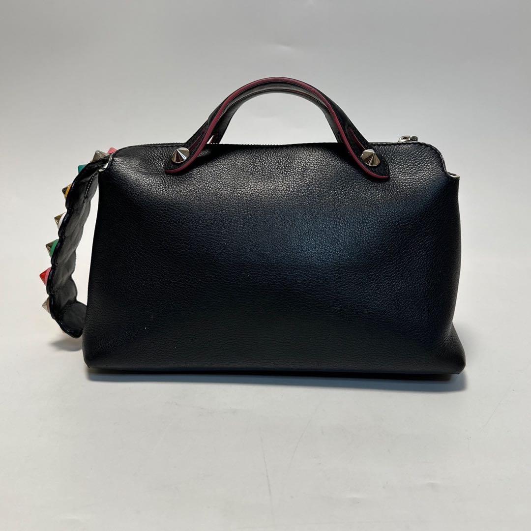 k96【美品】保存袋付　フェンディ　ビジュー　黒　バイザウェイミディアムハンド.