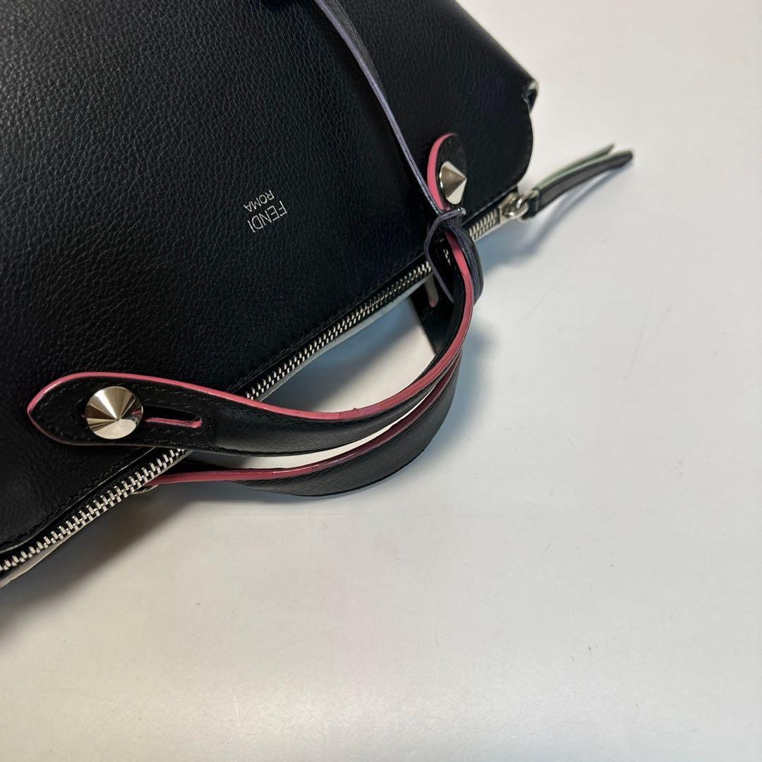 k96【美品】保存袋付　フェンディ　ビジュー　黒　バイザウェイミディアムハンド.