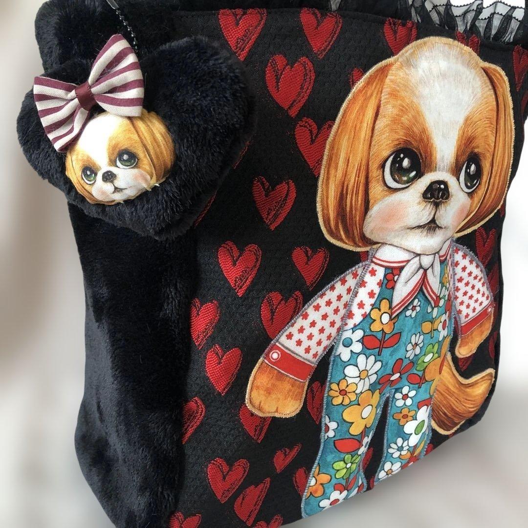 ゆ*ら様 赤ハートジャガードにシーズーアップリケバック