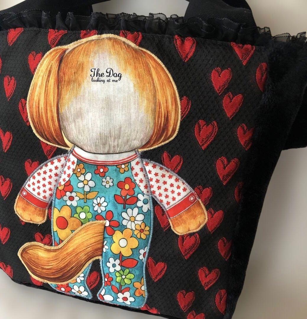 ゆ*ら様 赤ハートジャガードにシーズーアップリケバック