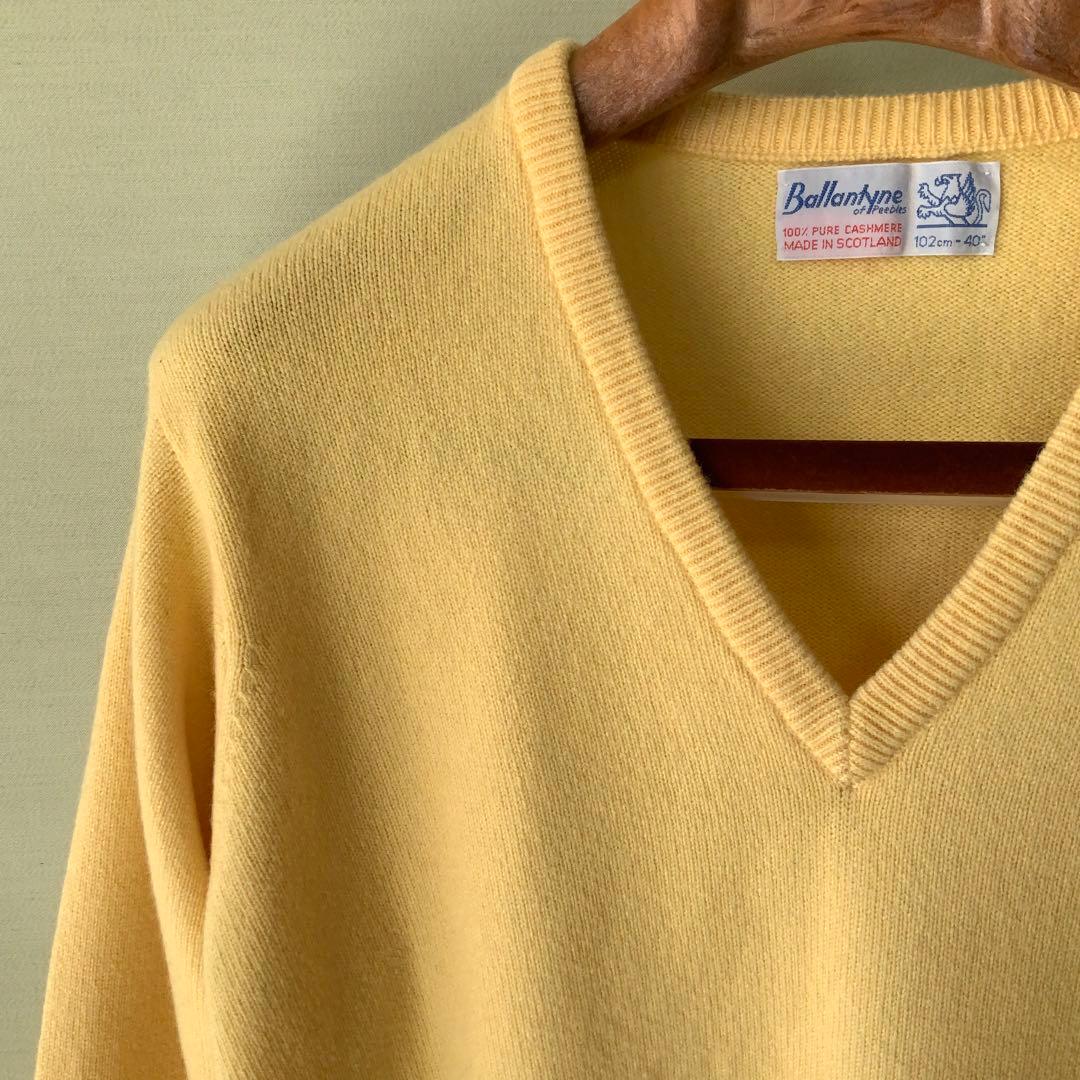 Ballantyneバランタイン カシミヤVネックニット 40 英国製 イエロー