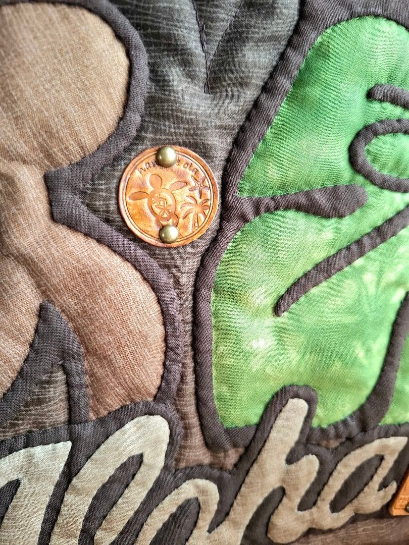 ハワイアンキルト　横長バッグ　ホヌ　2WAY　ホヌの革タグチャーム付き