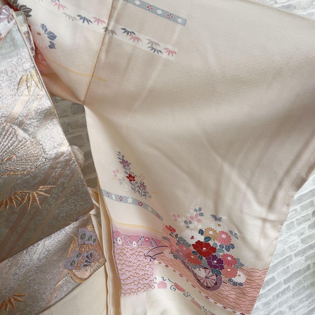 訪問着　フルセット　花ぐるま　金彩加工　華やか　入学式　卒業式　着物　I8