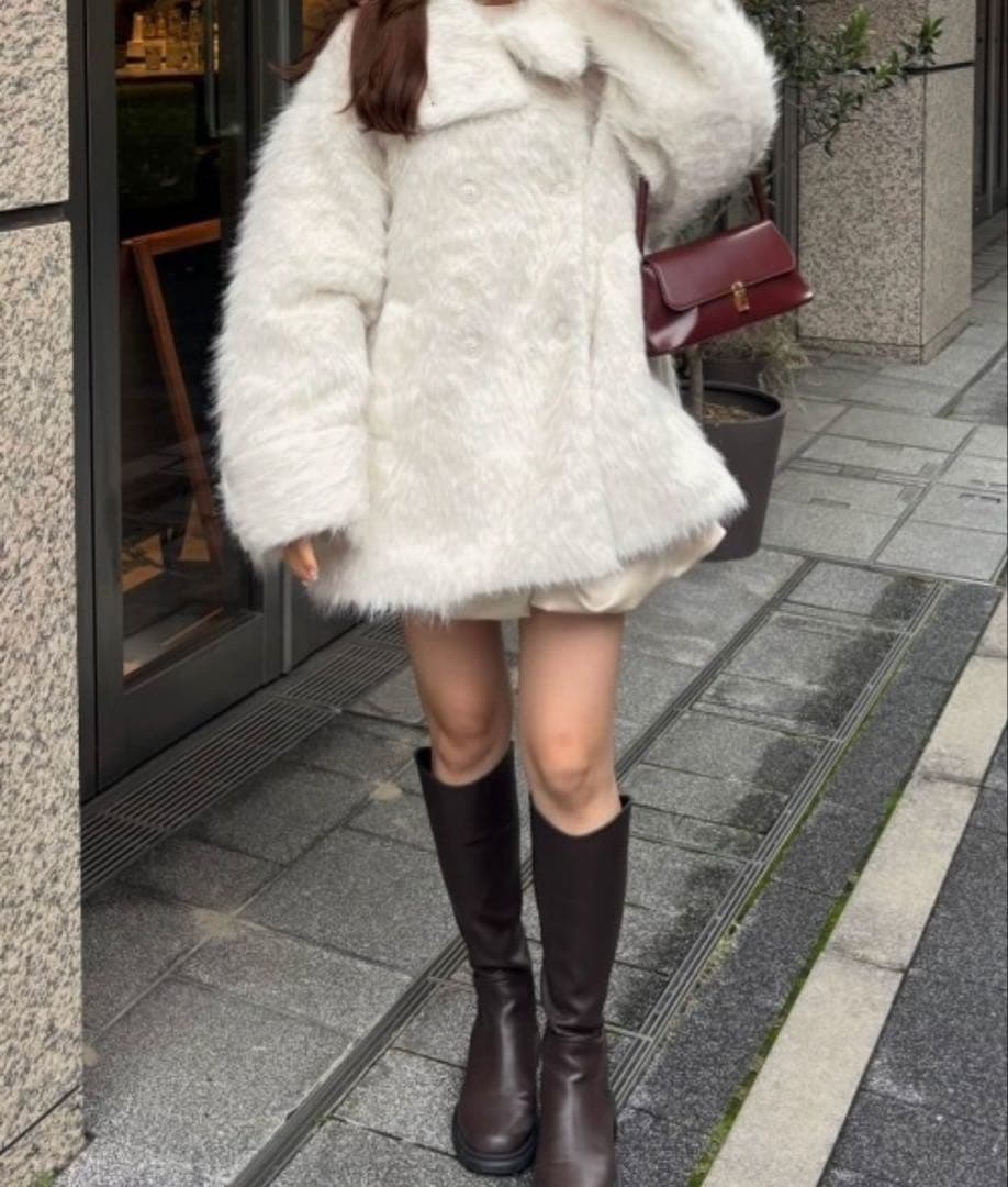 mellowneon 3way スタンドカラーシャギーコート　アイボリー