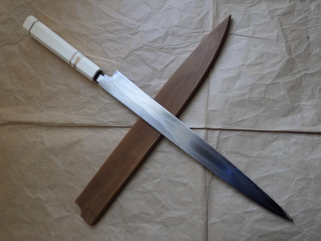 正本★柳刃刺身包丁・水焼★人工象牙八角柄★鞘付属★