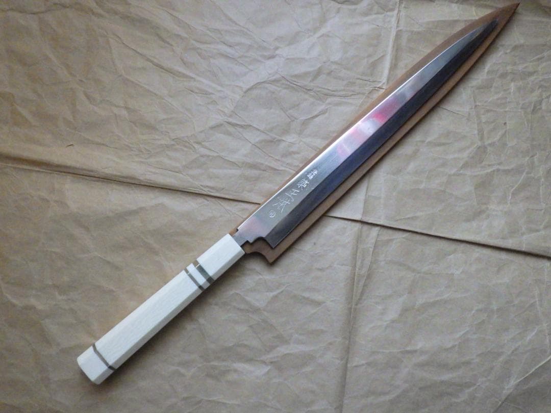 正本★柳刃刺身包丁・水焼★人工象牙八角柄★鞘付属★