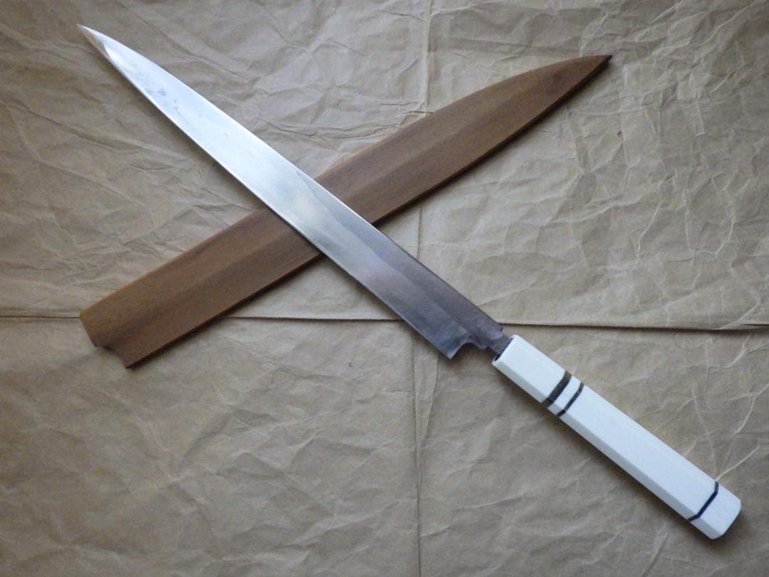 正本★柳刃刺身包丁・水焼★人工象牙八角柄★鞘付属★