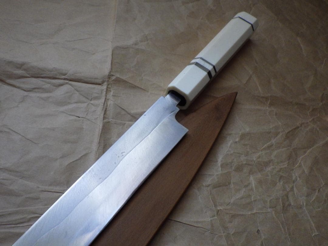 正本★柳刃刺身包丁・水焼★人工象牙八角柄★鞘付属★