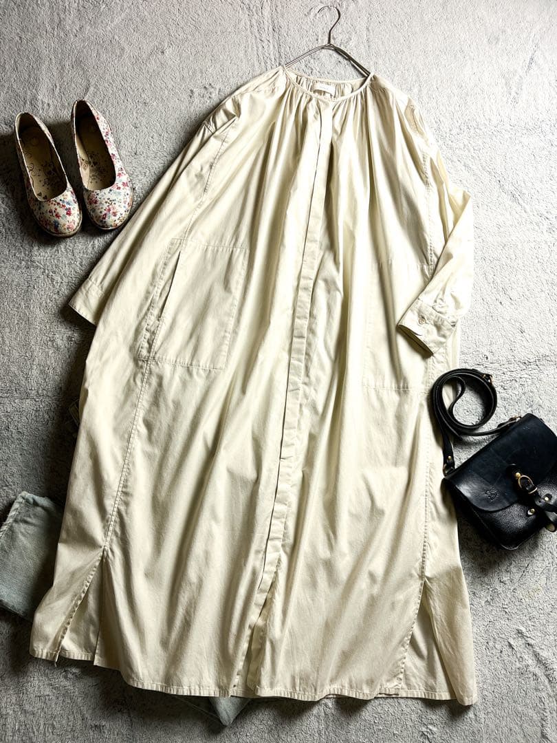 【kagure】かぐれ 綿100% ギャザーシャツワンピース アイボリー F