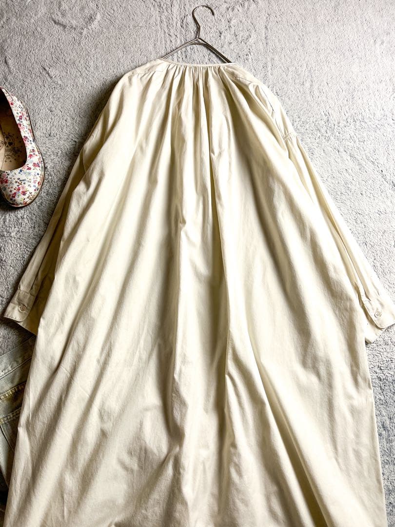 【kagure】かぐれ 綿100% ギャザーシャツワンピース アイボリー F