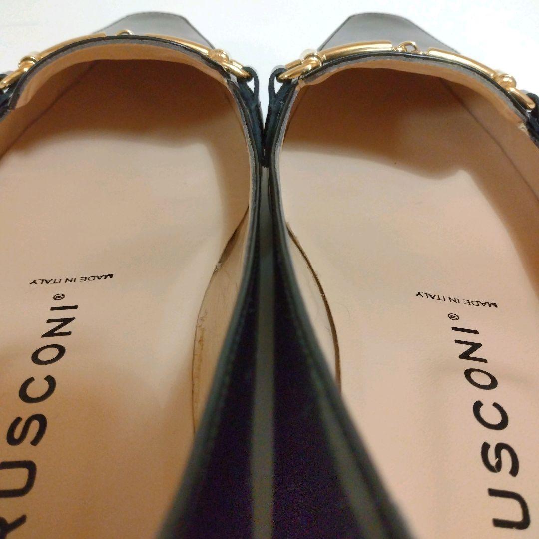 極美品 ファビオルスコーニ 本革 24.5 ビットローファー ローヒール 黒