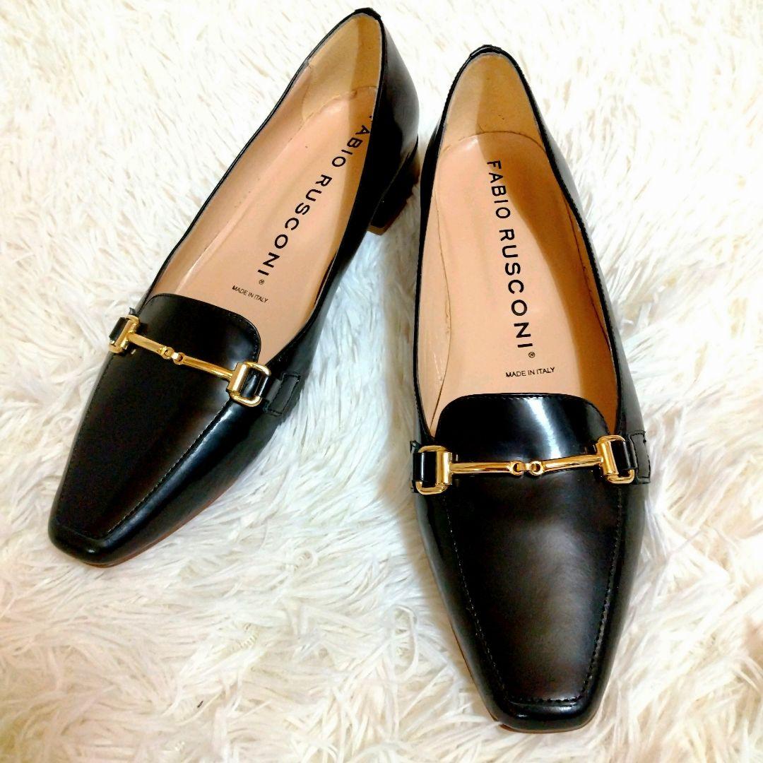 極美品 ファビオルスコーニ 本革 24.5 ビットローファー ローヒール 黒