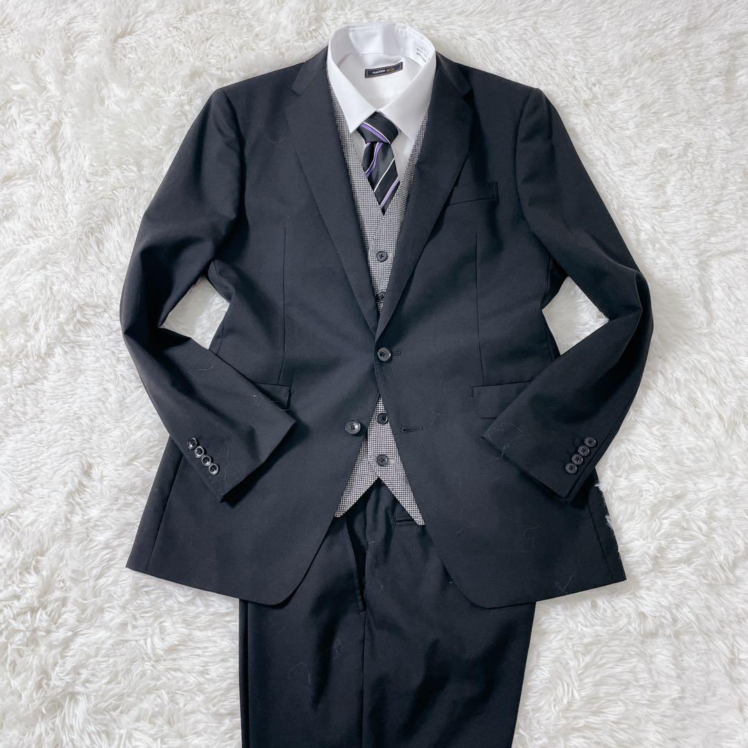 美品✨ スーツセレクト 黒タグ スリーピース AB6 黒 フォーマル 100’s