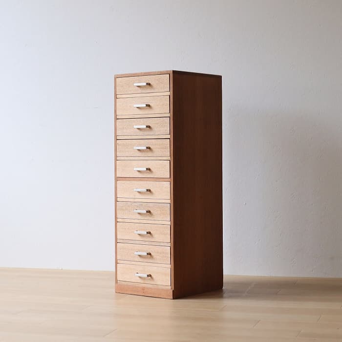 アンティーク 引出し10杯 整理箱 タンス 古家具 ラワン 木製 無塗装 レトロ