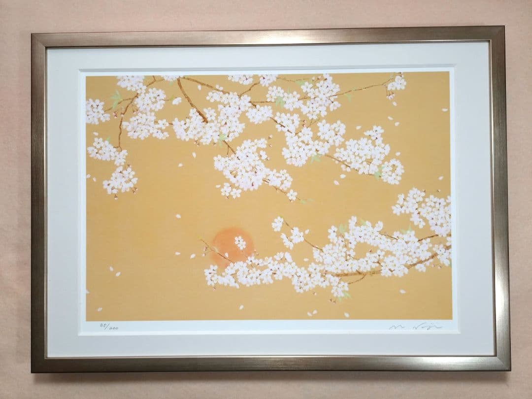 桜の版画 A3 ゴールドフレーム付き アーカイバルプリント 野地美樹子 和モダン