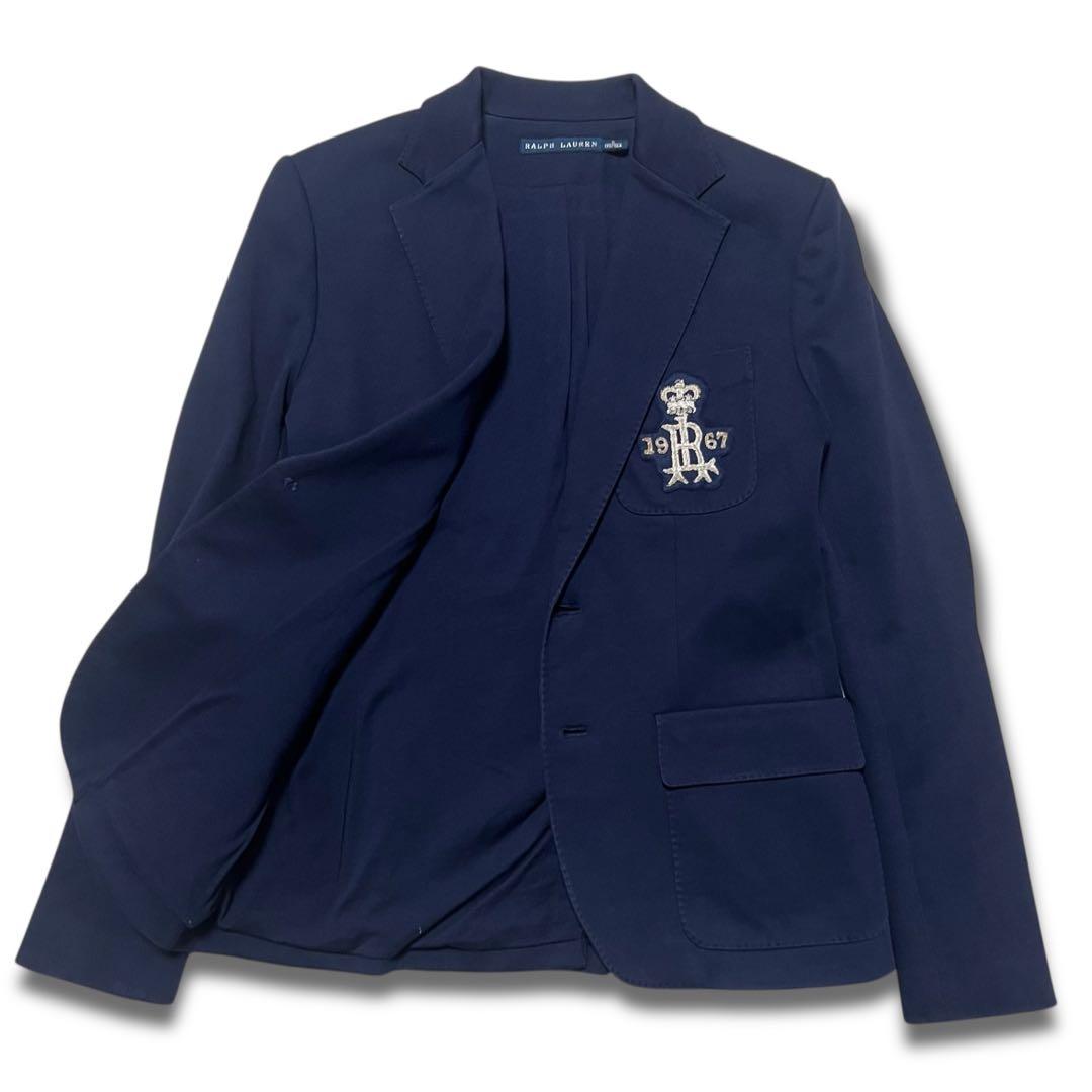 美品 ポロラルフローレン テーラードジャケット ワッペン 銀ボタン 紺ブレ