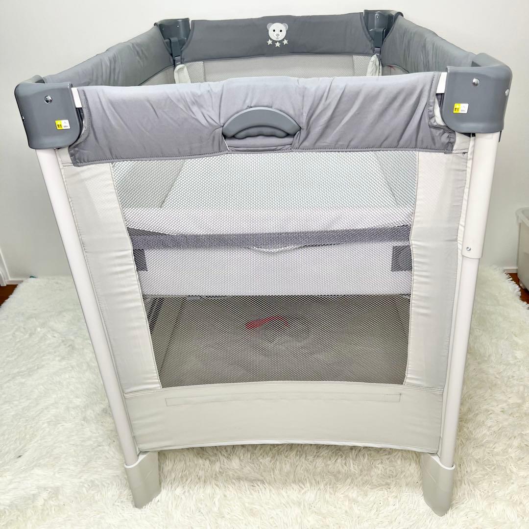 極美品 Aprica ココネルエアーAB ベビーベッド 折りたたみ グレーベア