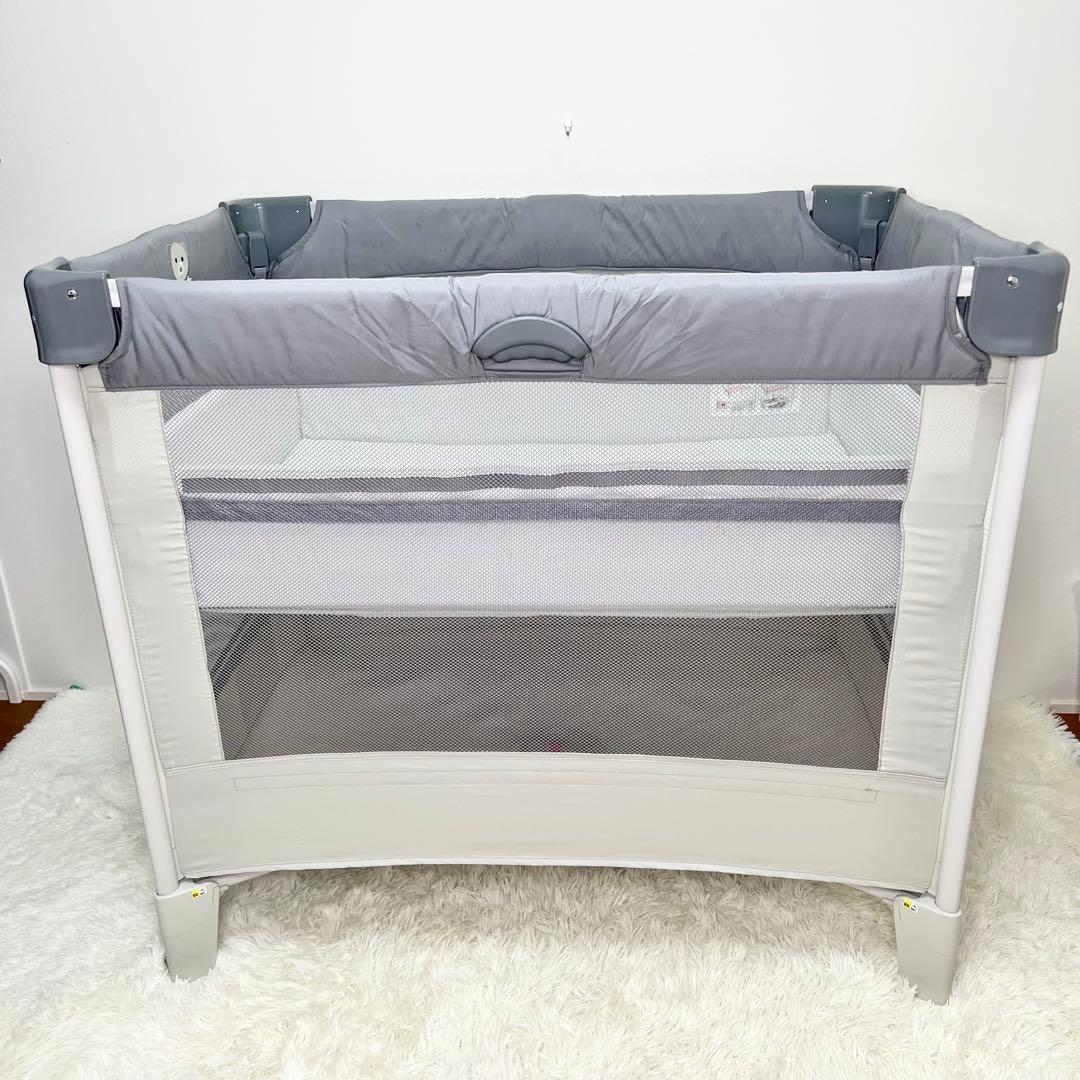極美品 Aprica ココネルエアーAB ベビーベッド 折りたたみ グレーベア