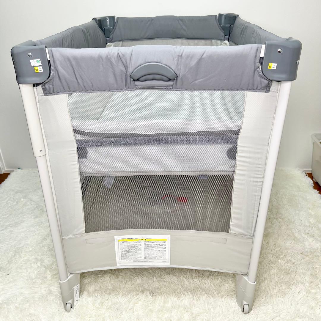 極美品 Aprica ココネルエアーAB ベビーベッド 折りたたみ グレーベア