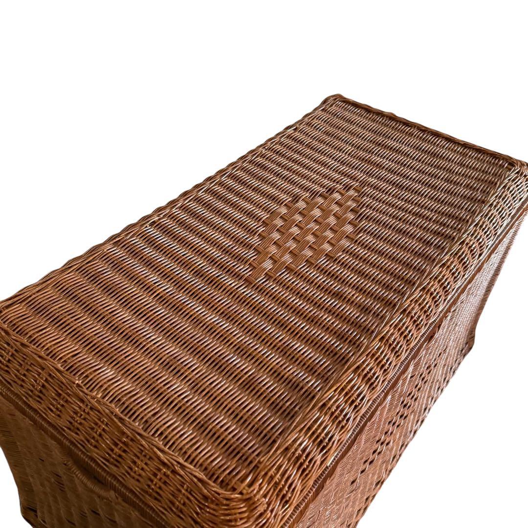 HR816 籐　ビンテージ　ラタン 大型収納 トランク蓋付き収納