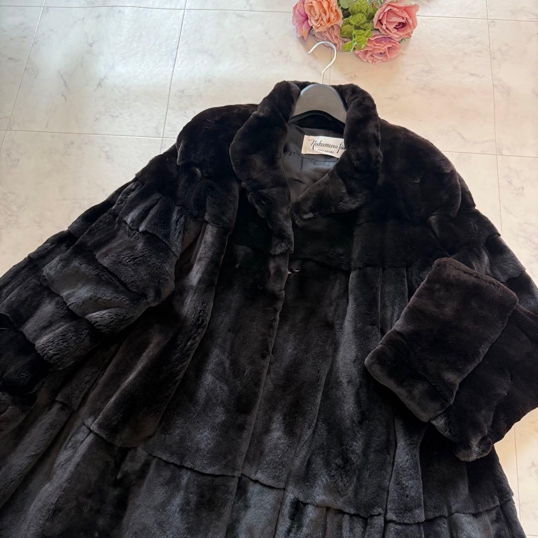 裾周り230 シェアードミンク フレア ファーコート ロールアップ 毛皮 XL