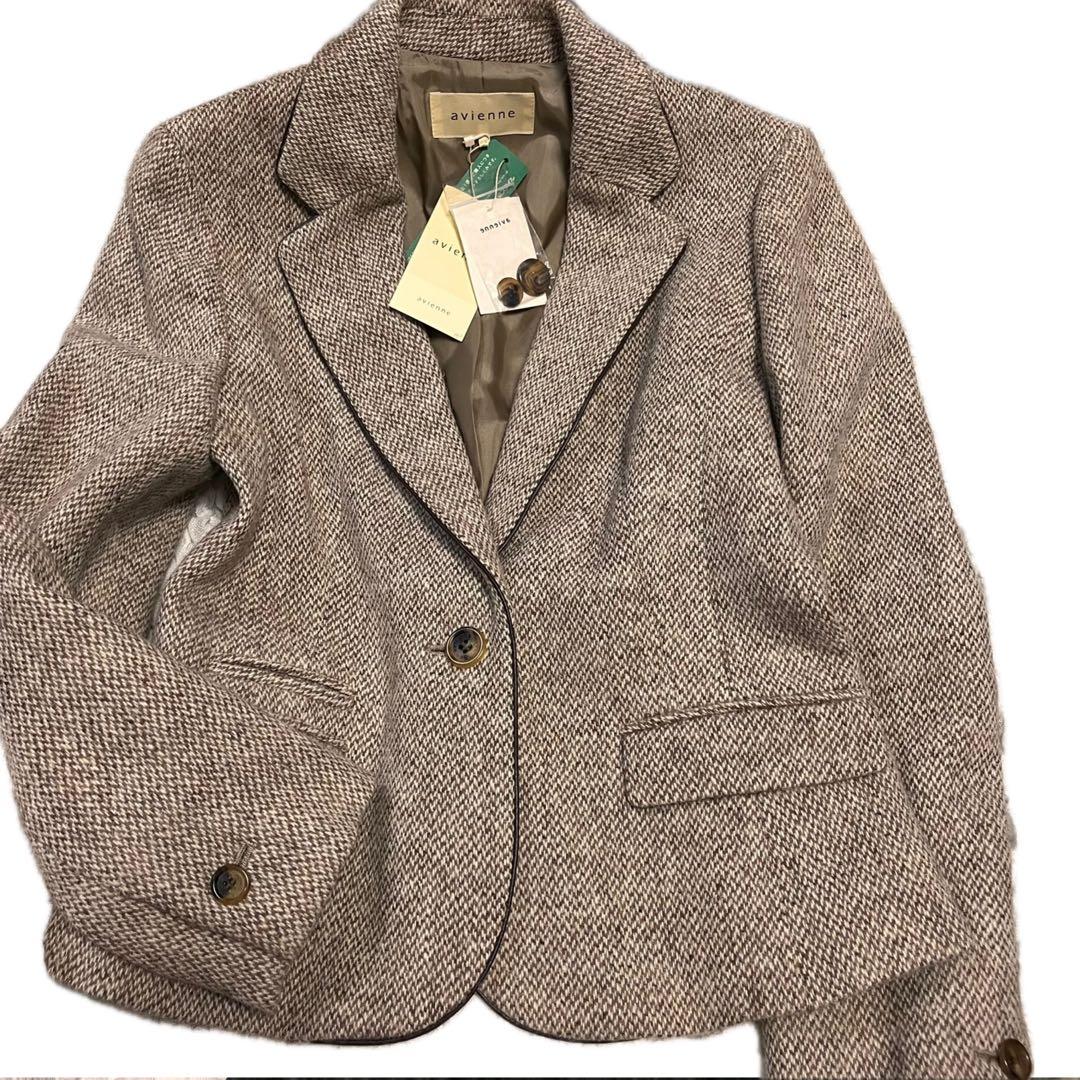 未使用タグ付き 【アヴィエンヌ 生地ハリスツイード】 テーラードジャケット 5万