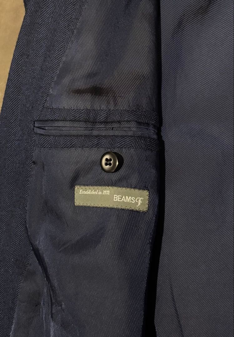 BEAMS F ダブルブレスト ジャケット 95 ネイビー 日本製 総裏 秋冬