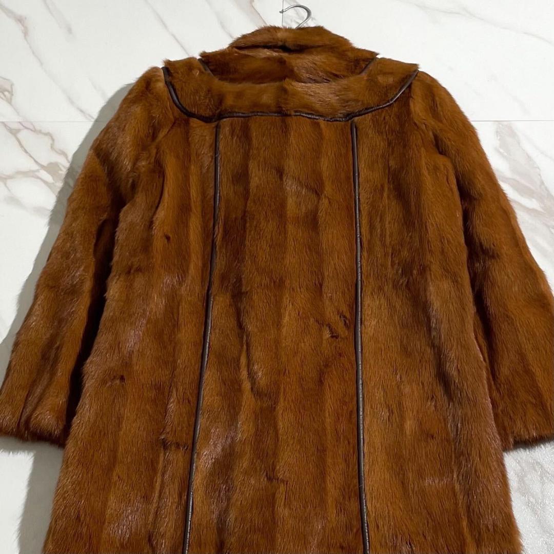 極美品 デミバフミンク ロング リアルファー コート 毛皮 毛並み◎ ブラウン系