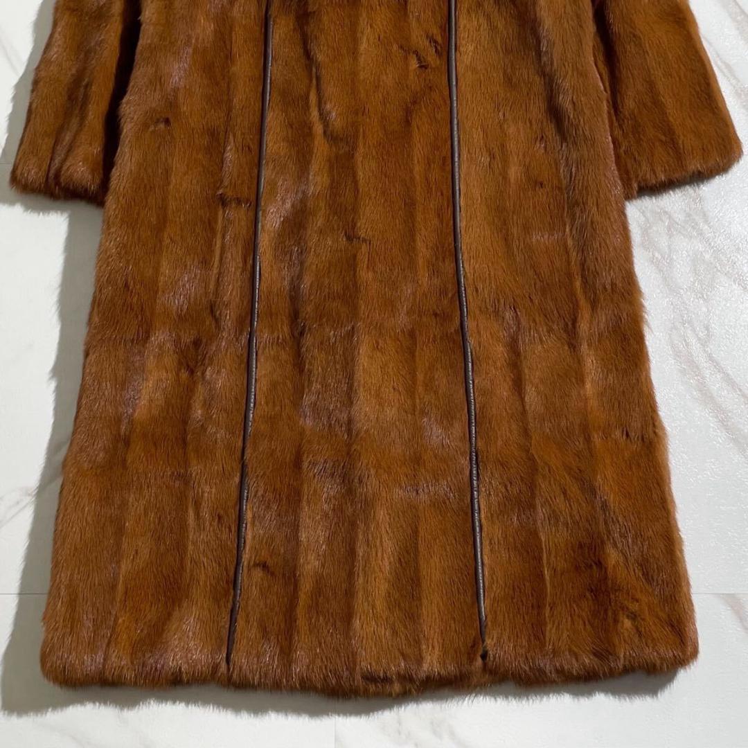 極美品 デミバフミンク ロング リアルファー コート 毛皮 毛並み◎ ブラウン系