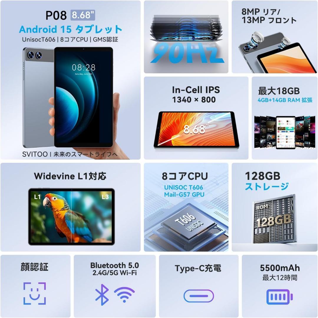 【大幅値下げ】タブレット8.7インチ Android 15 18GB+128GB