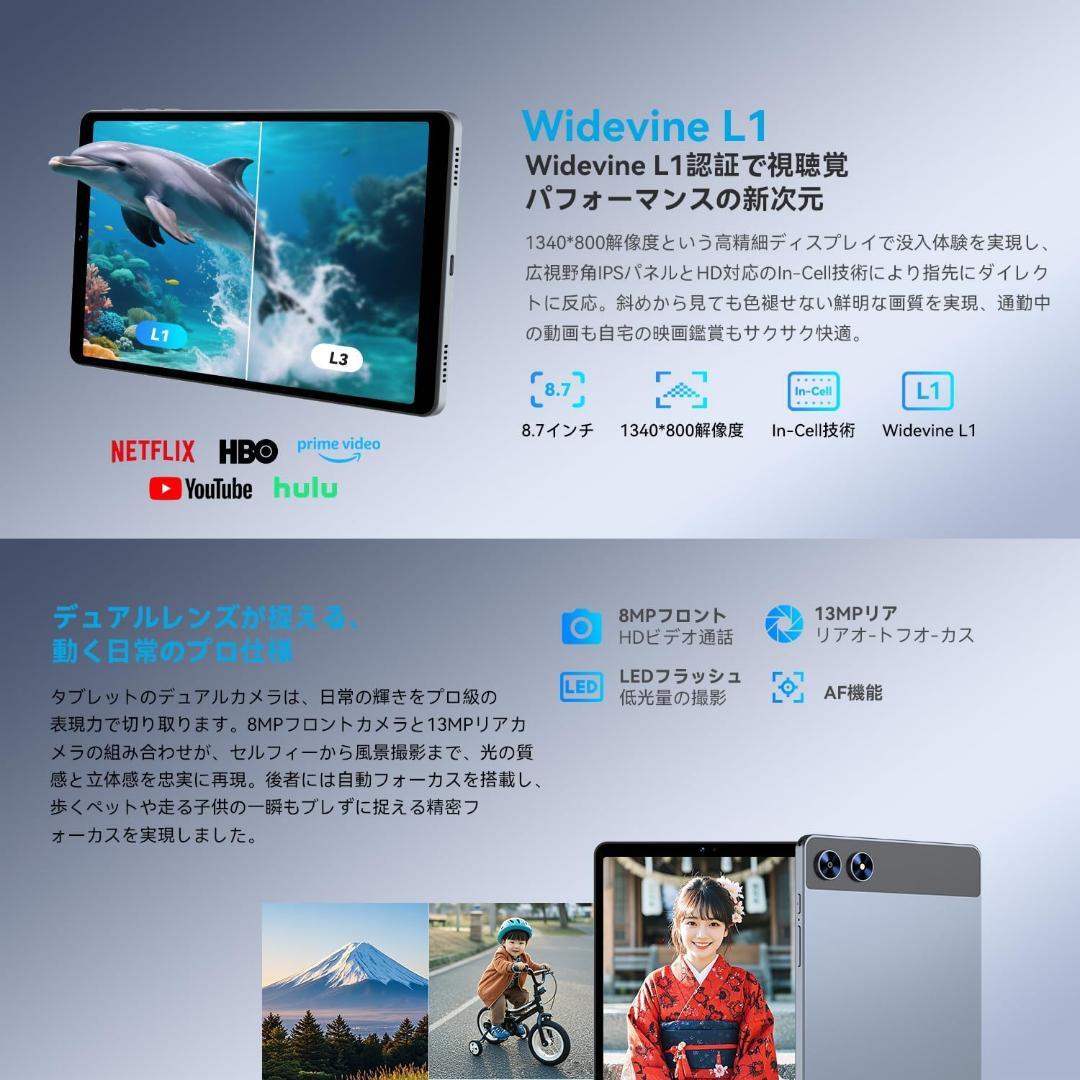 【大幅値下げ】タブレット8.7インチ Android 15 18GB+128GB