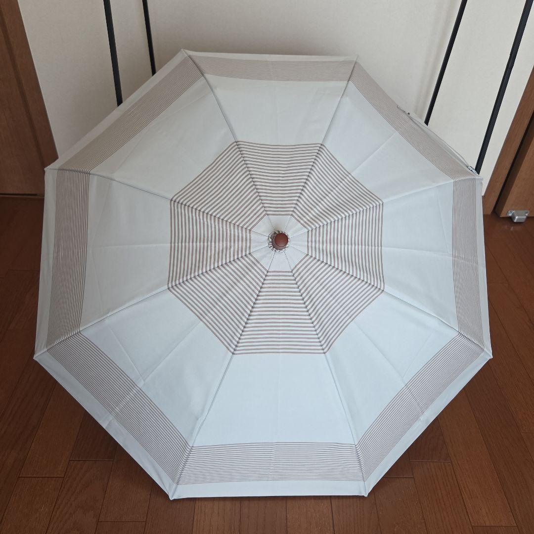 ストライプデザイン(モカ)　2段折り　日傘