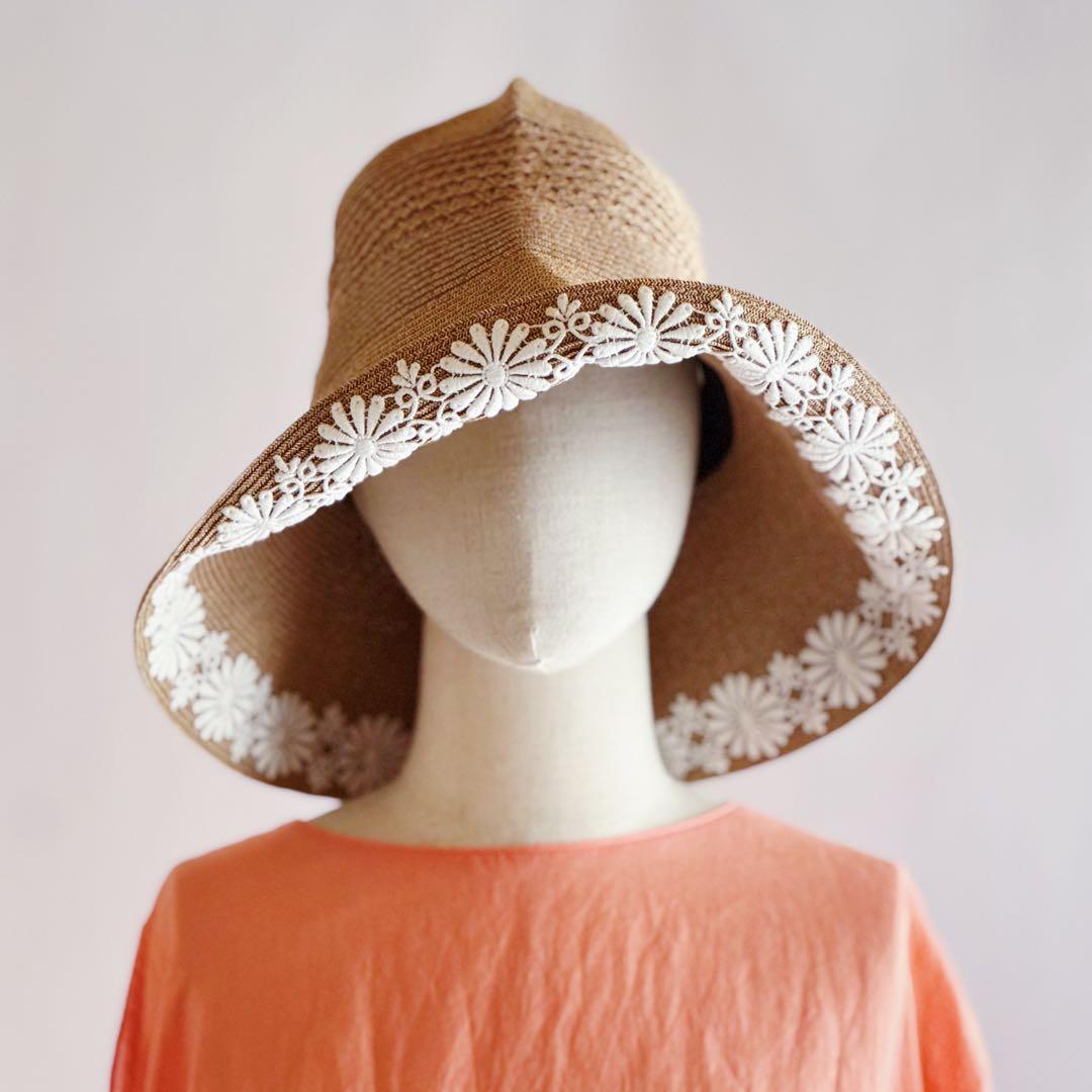 美品 アシーナニューヨーク レース 麦わら帽子 ATHENA NEW YORK