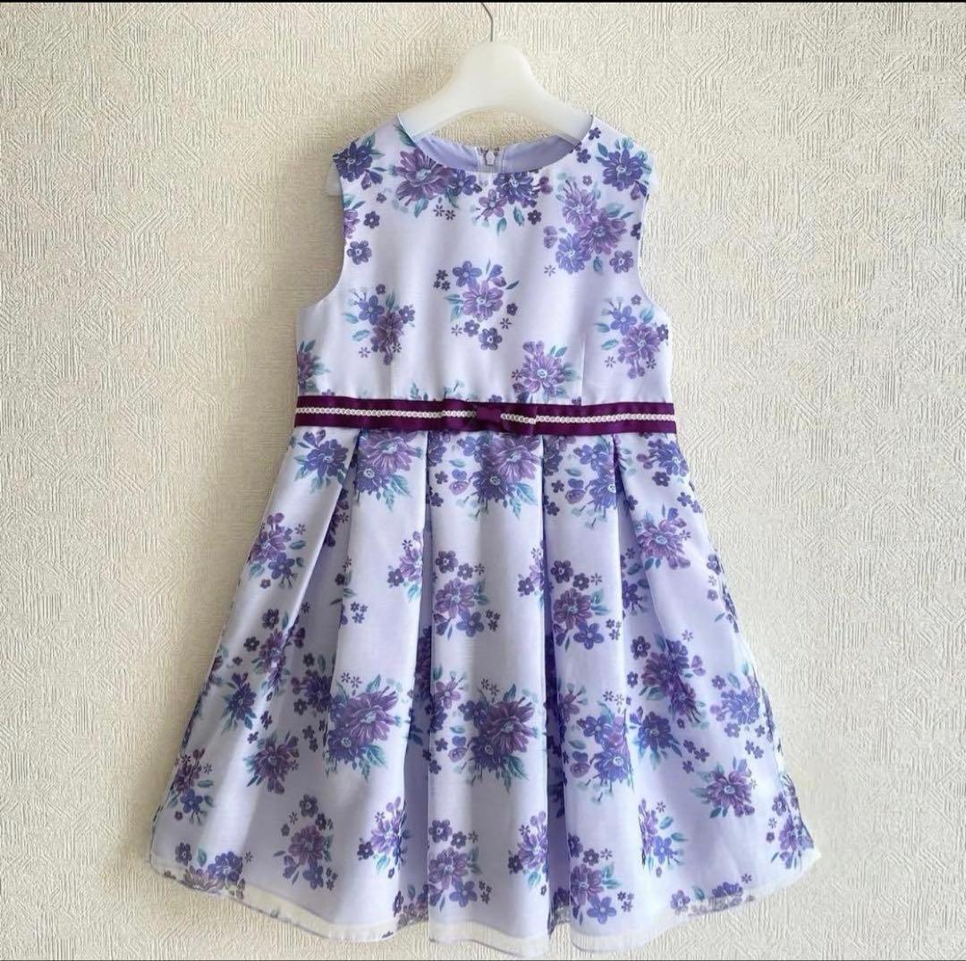 花柄パープル　女の子フォーマル 130 入学 結婚式 お呼ばれ 発表会