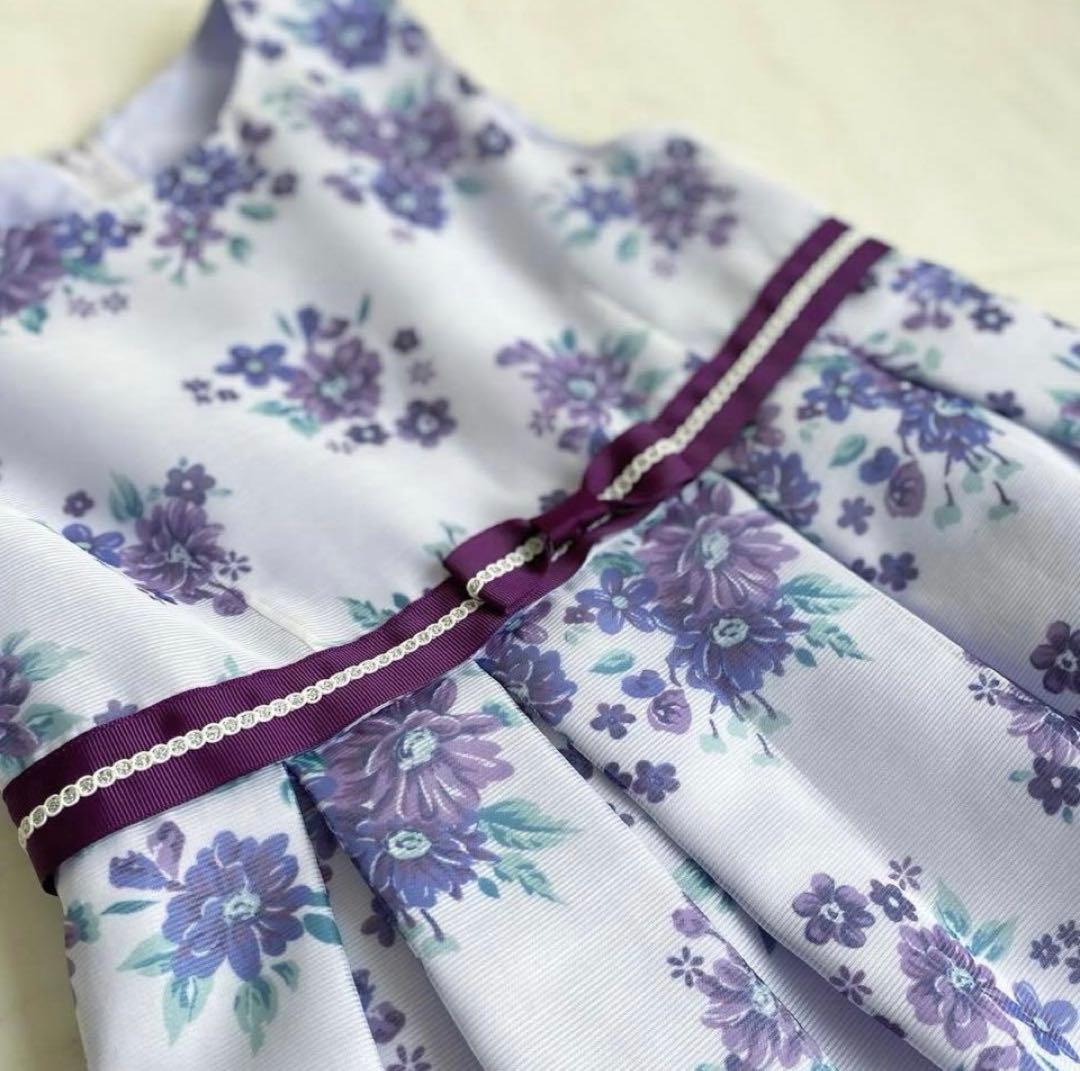 花柄パープル　女の子フォーマル 130 入学 結婚式 お呼ばれ 発表会