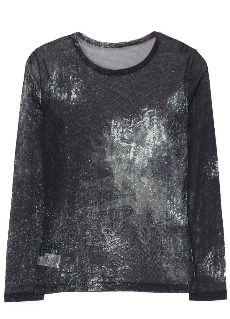 ヨウジヤマモト　GroundYメッシュ素材 長袖Tシャツ 花柄 黒