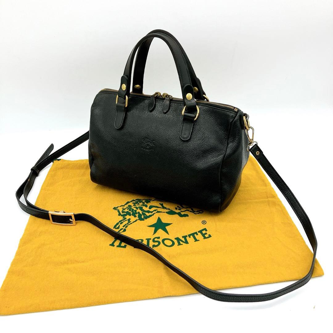 【IL BISONTE】2wayバッグ　ミニボストンバッグ　レザー　ブラック