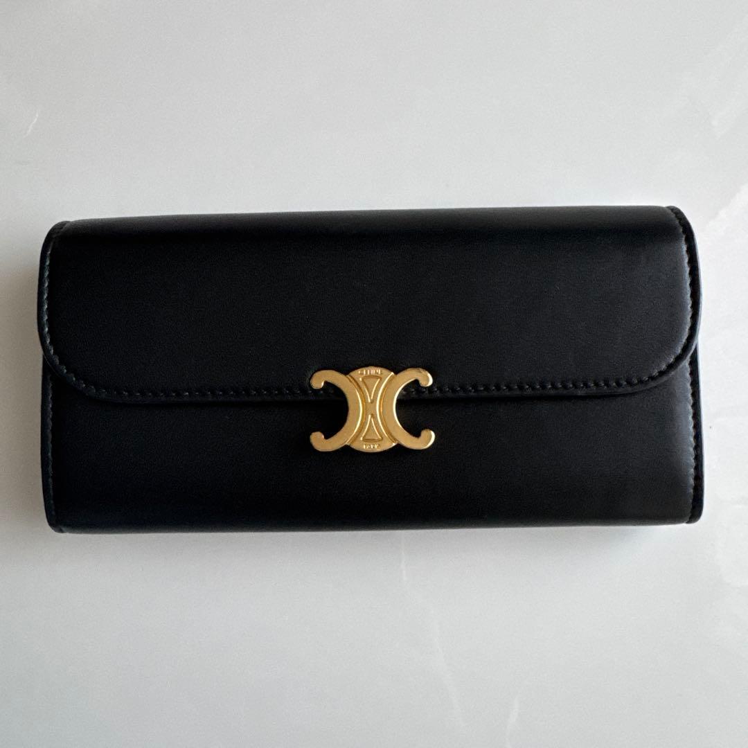 【匿名配送】セリーヌトリンオフ長財布黒レザー