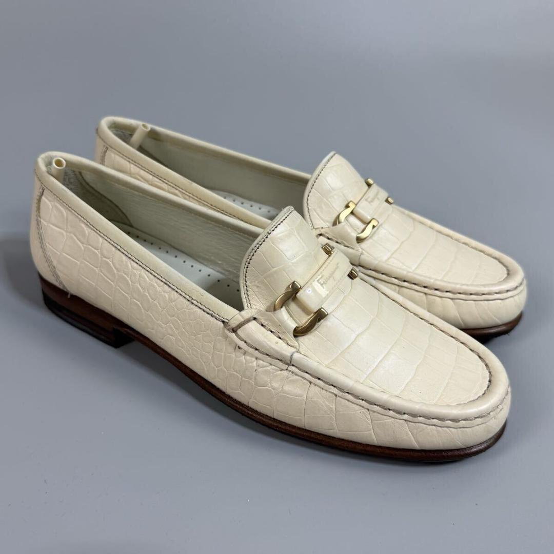 【未使用】フェラガモ クロコ 型押し ローファー 6サイズ イタリア製 元箱付き