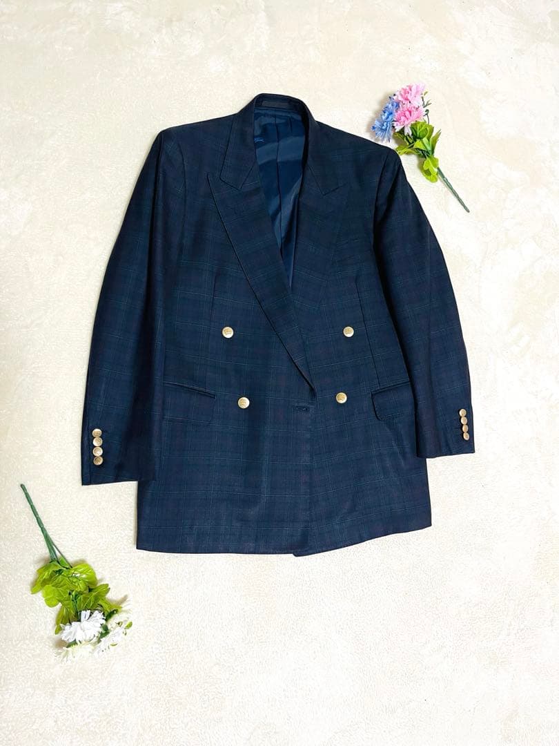 極美品 バーバリー ダブル 紺ブレ 6ボタン 金ボタン ＸL相当 イギリス製