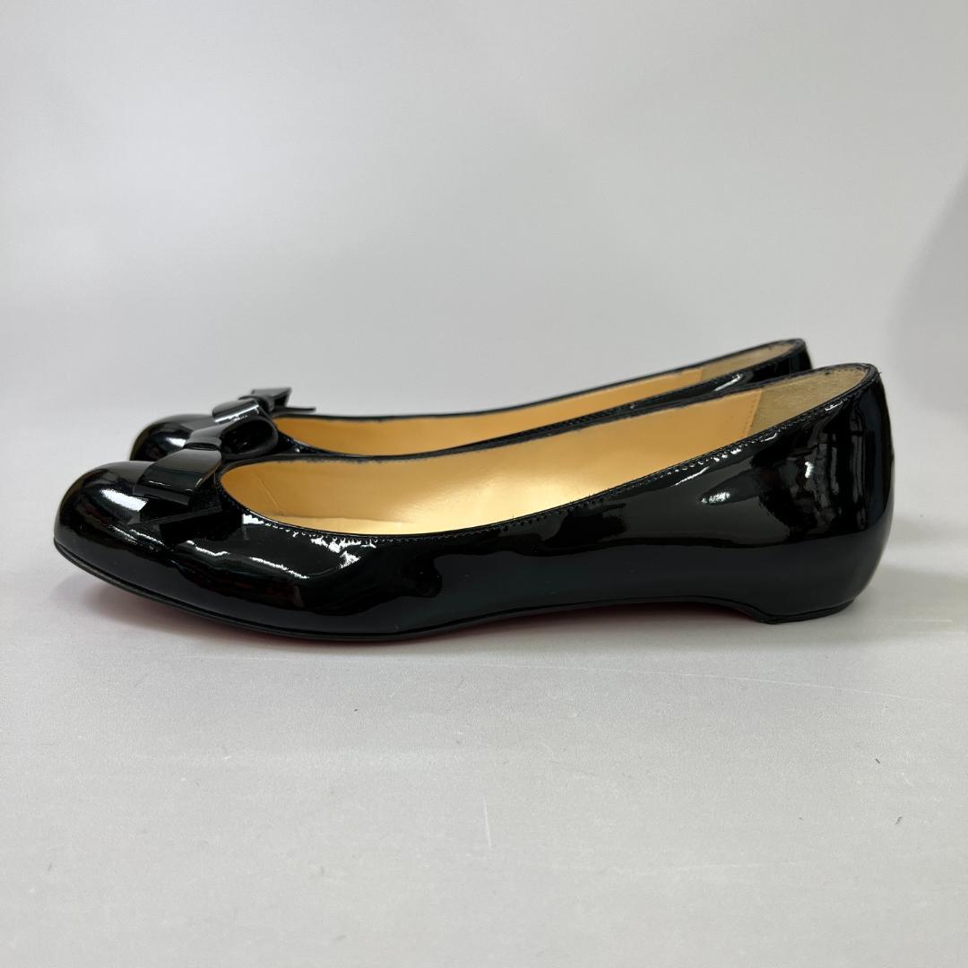 ルブタン フラットシューズ 37 24cm程度 ブラック 黒 エナメル リボン