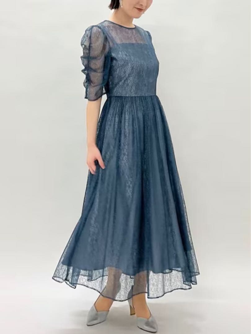 AIMER エメ　ギャザースリーブレースアップドレス　XL LL ブルー 大きい