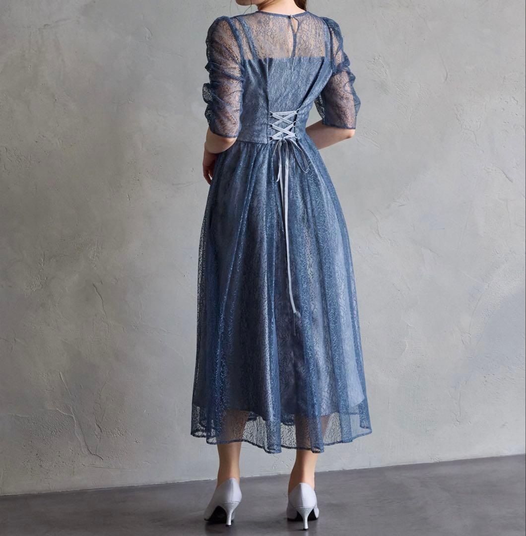 AIMER エメ　ギャザースリーブレースアップドレス　XL LL ブルー 大きい