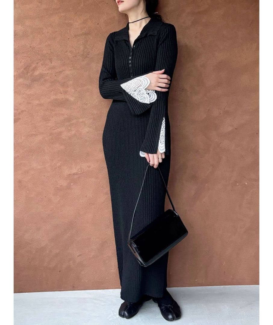 Lagunamoon レーススリーブネップリブニットワンピース Mサイズ