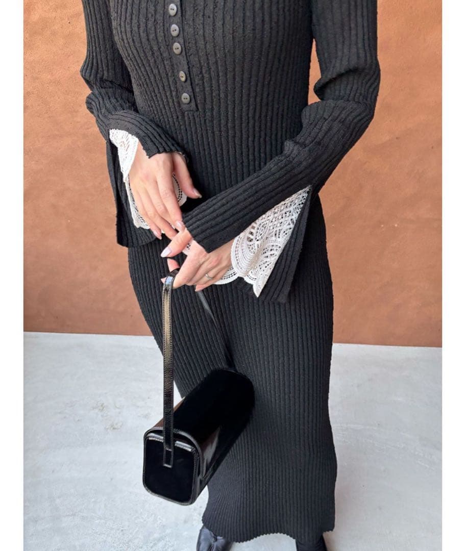 Lagunamoon レーススリーブネップリブニットワンピース Mサイズ